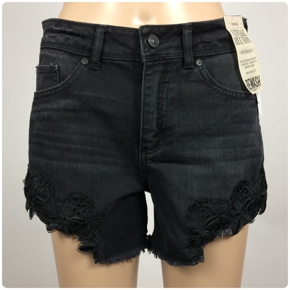 Rewash Pants - Rewash Mid-Rise Lace Detail Shorts